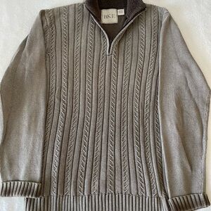 BKE Men's Taupe Zip-Up Cable Knit Sweater, size L